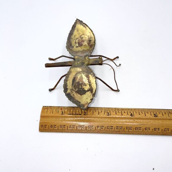 Vintage Metal Butterfly & Bug Sculptures Mid Century Brutalist Style Decor Brass - Picture 9 of 9
